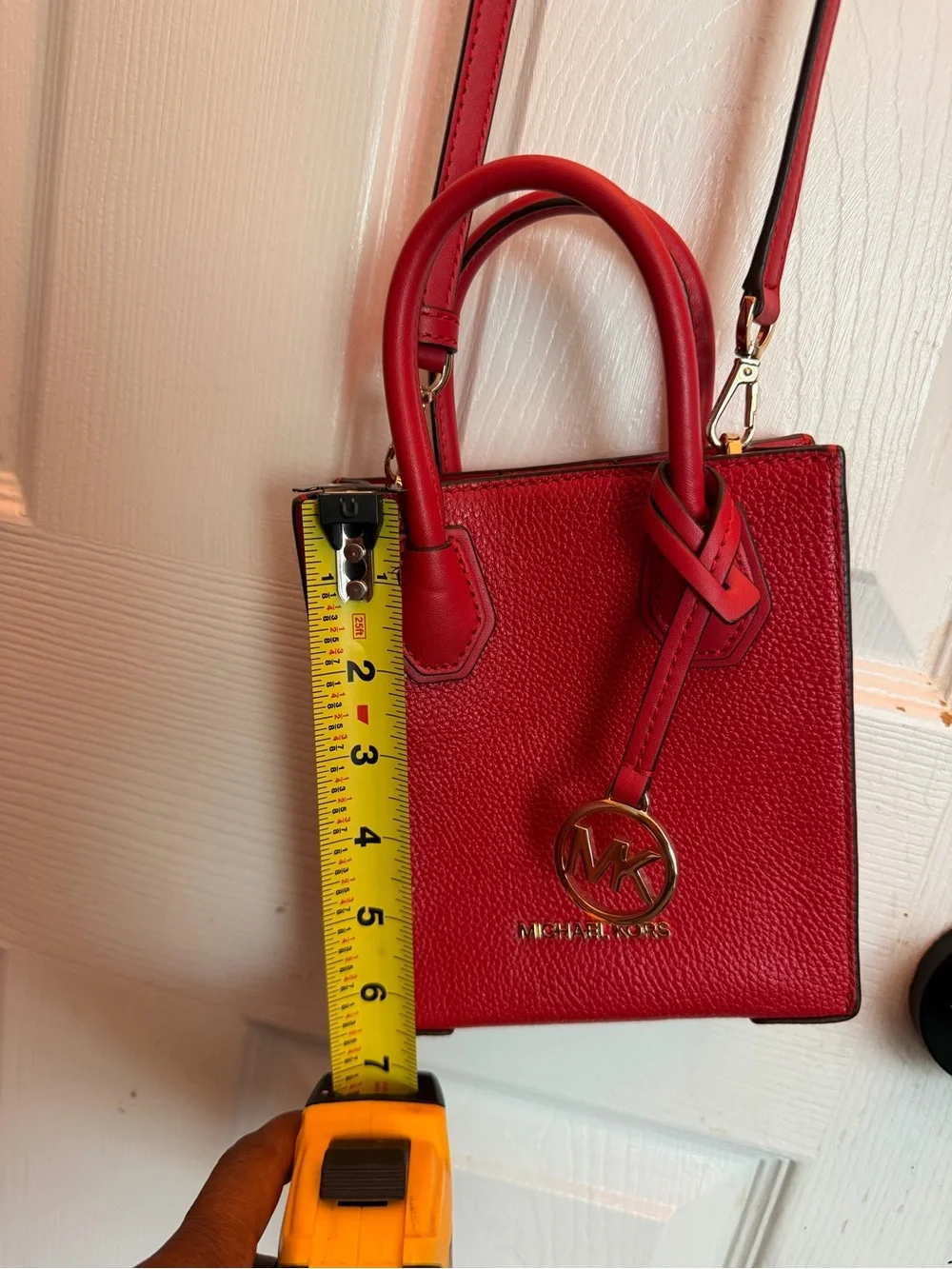 Michael Kors Red Pebbled Leather Mini Tote with Gold MK Charm